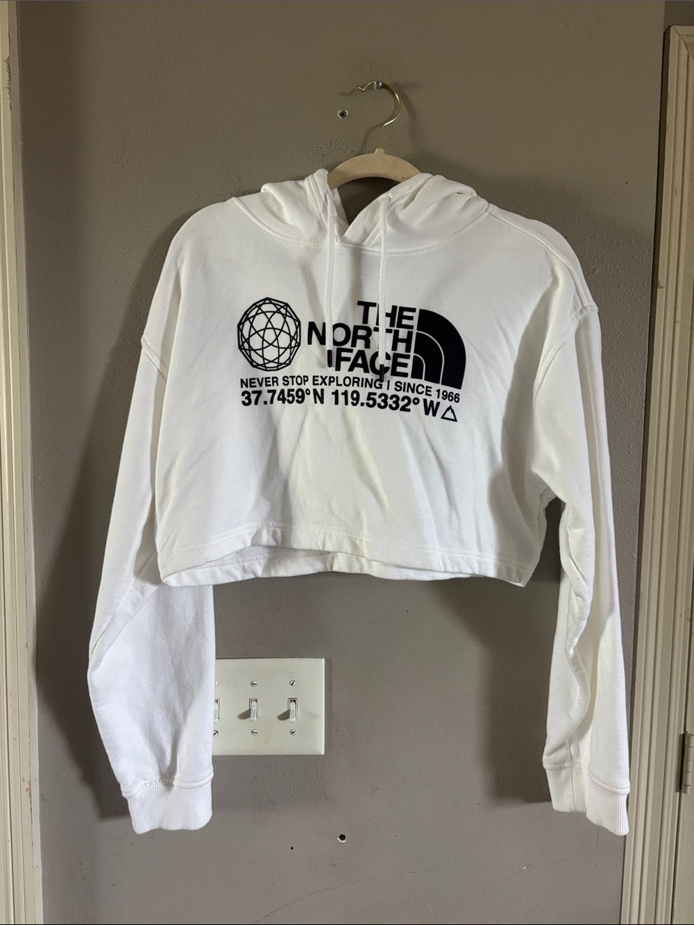The North Face White Cropped Pullover Hoodie with Black Logo
